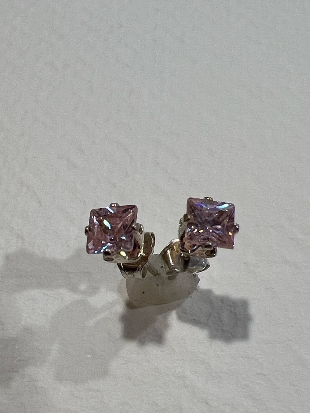 Sterling Silver Pink Square CZ Stud Earrings - Women Jewelry